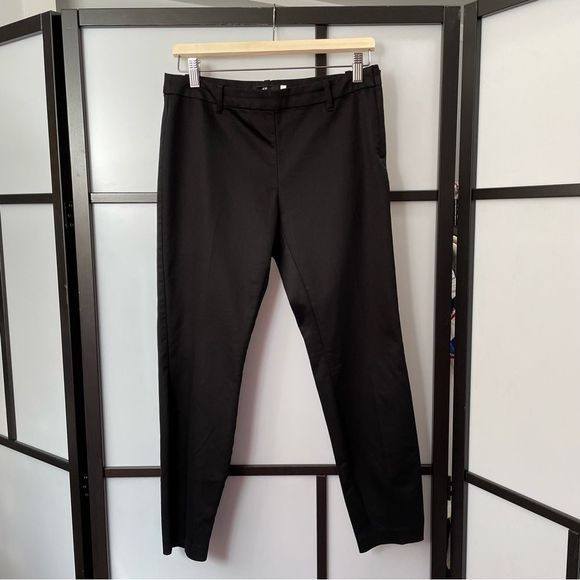 𝅺[8] H&M Classic Black Straight Leg Trousers Workwear Dress Pant w/ Belt Loops - Picture 1 of 10